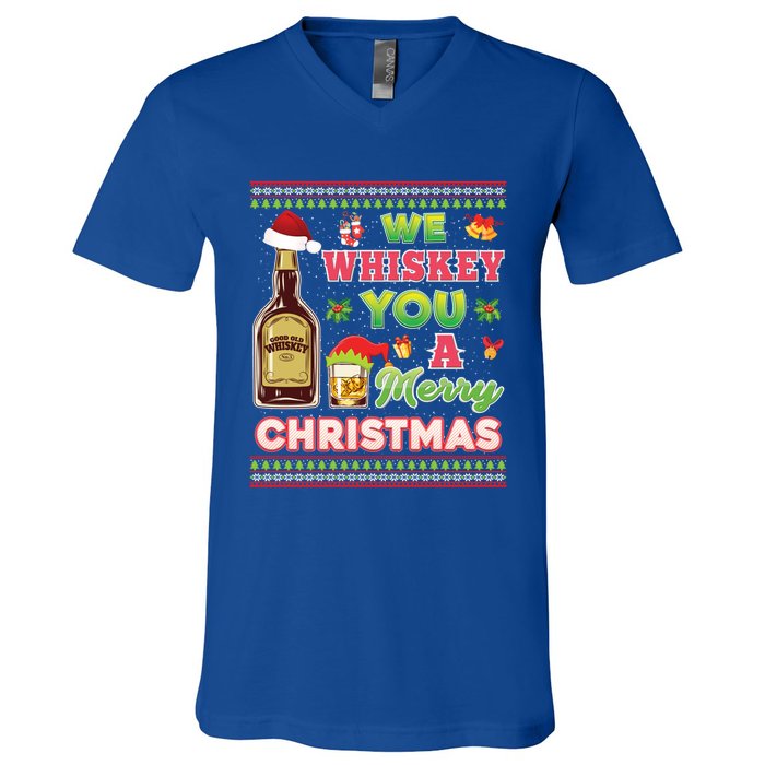 We Whiskey You A Merry Christmas Wish Pajama Ing Santa Gift V-Neck T-Shirt