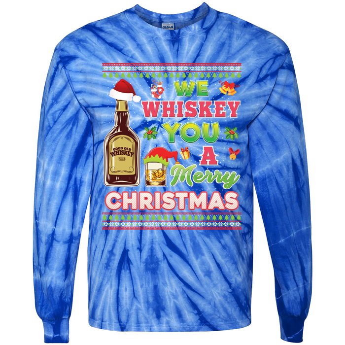 We Whiskey You A Merry Christmas Wish Pajama Ing Santa Gift Tie-Dye Long Sleeve Shirt