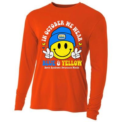 We Wear Yellow Blue Smile Face For Down Syndrome Awareness Cooling Performance Long Sleeve Crew