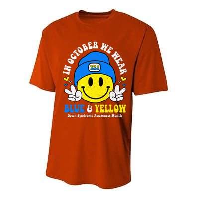 We Wear Yellow Blue Smile Face For Down Syndrome Awareness Performance Sprint T-Shirt