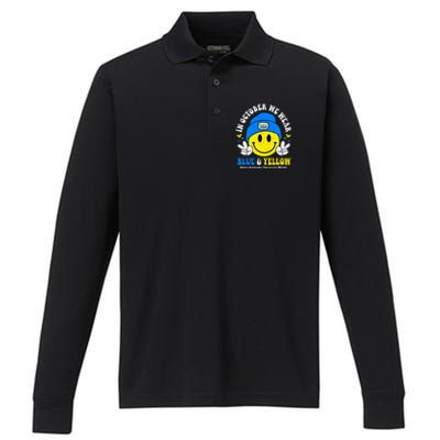 We Wear Yellow Blue Smile Face For Down Syndrome Awareness Performance Long Sleeve Polo