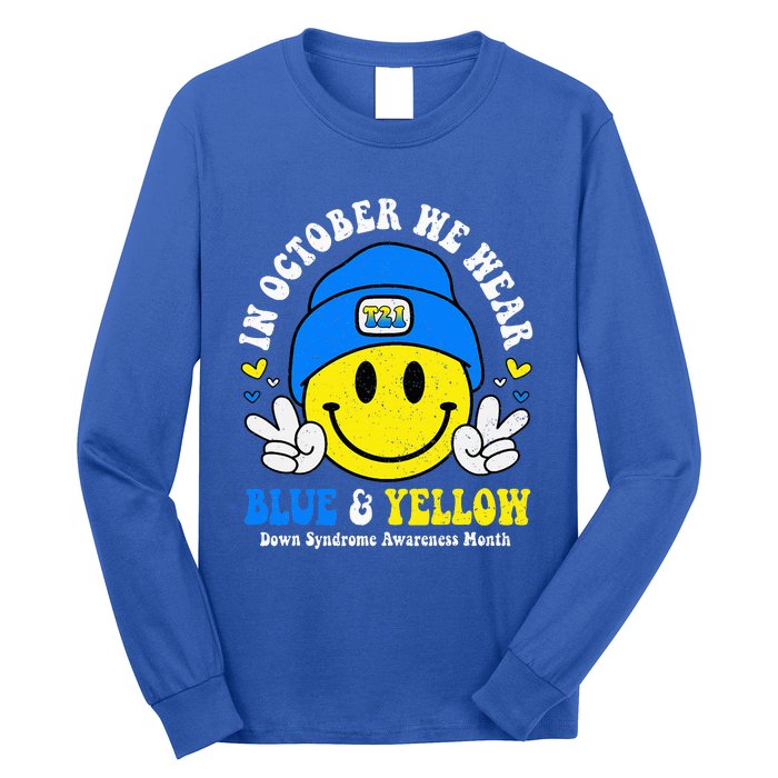 We Wear Yellow Blue Smile Face For Down Syndrome Awareness Long Sleeve Shirt