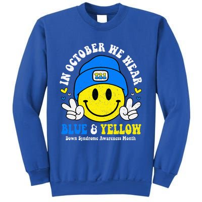 We Wear Yellow Blue Smile Face For Down Syndrome Awareness Sweatshirt