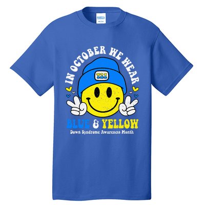 We Wear Yellow Blue Smile Face For Down Syndrome Awareness Tall T-Shirt