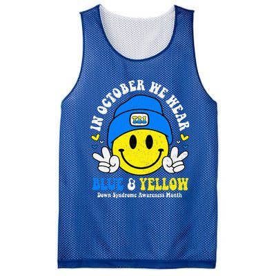 We Wear Yellow Blue Smile Face For Down Syndrome Awareness Mesh Reversible Basketball Jersey Tank