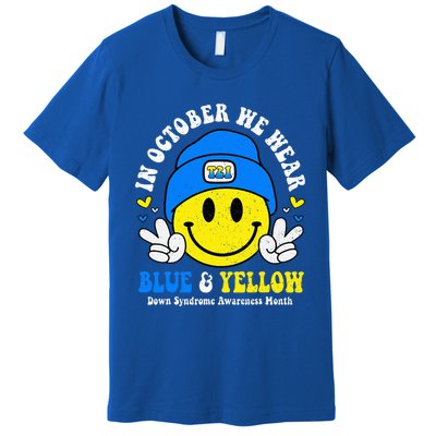 We Wear Yellow Blue Smile Face For Down Syndrome Awareness Premium T-Shirt