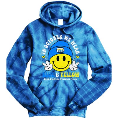 We Wear Yellow Blue Smile Face For Down Syndrome Awareness Tie Dye Hoodie