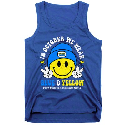 We Wear Yellow Blue Smile Face For Down Syndrome Awareness Tank Top