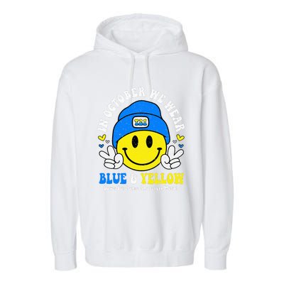 We Wear Yellow Blue Smile Face For Down Syndrome Awareness Garment-Dyed Fleece Hoodie