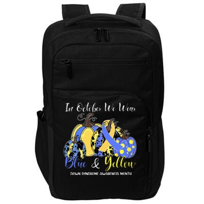 We Wear Yellow And Blue Pumpkins For Down Syndrome Awareness Impact Tech Backpack