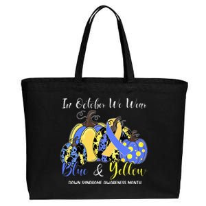 We Wear Yellow And Blue Pumpkins For Down Syndrome Awareness Cotton Canvas Jumbo Tote