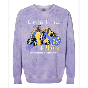 We Wear Yellow And Blue Pumpkins For Down Syndrome Awareness Colorblast Crewneck Sweatshirt