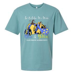 We Wear Yellow And Blue Pumpkins For Down Syndrome Awareness Sueded Cloud Jersey T-Shirt