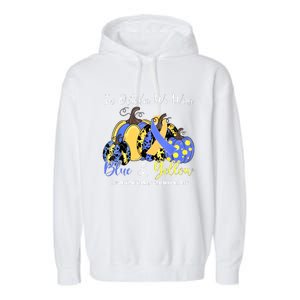 We Wear Yellow And Blue Pumpkins For Down Syndrome Awareness Garment-Dyed Fleece Hoodie