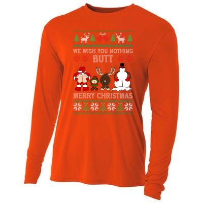 We Wish You Nothing Butt Merry Christmas Funny Santa Butt Cute Gift Cooling Performance Long Sleeve Crew