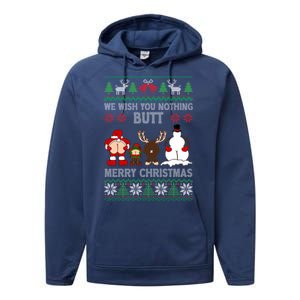 We Wish You Nothing Butt Merry Christmas Funny Santa Butt Cute Gift Performance Fleece Hoodie