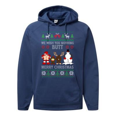 We Wish You Nothing Butt Merry Christmas Funny Santa Butt Cute Gift Performance Fleece Hoodie