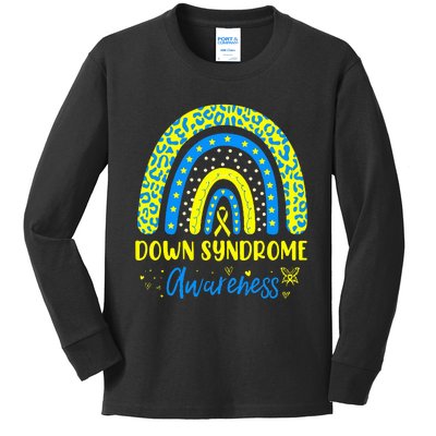 We Wear Yellow and Blue Down Syndrome Awareness Rainbow Kids Long Sleeve Shirt