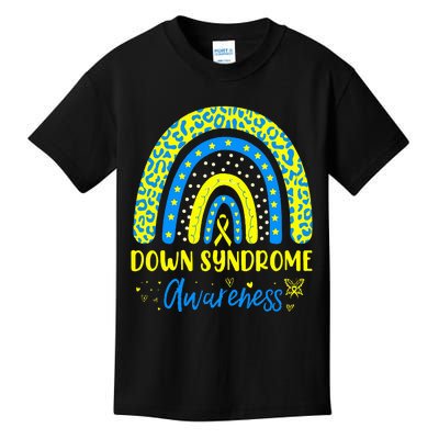 We Wear Yellow and Blue Down Syndrome Awareness Rainbow Kids T-Shirt