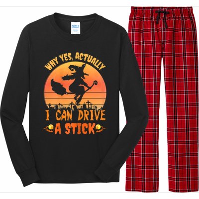 Womens Why Yes Actually I Can Drive A Stick Halloween Witch Spooky Long Sleeve Pajama Set