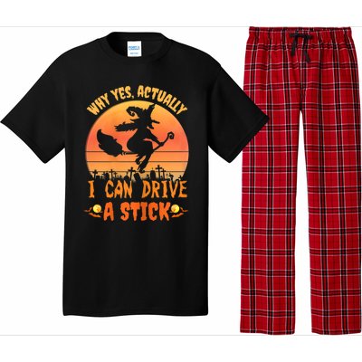 Womens Why Yes Actually I Can Drive A Stick Halloween Witch Spooky Pajama Set