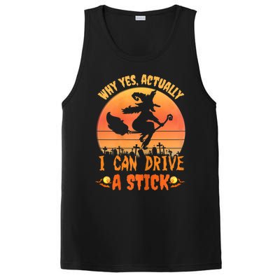 Womens Why Yes Actually I Can Drive A Stick Halloween Witch Spooky PosiCharge Competitor Tank