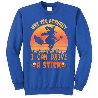 Womens Why Yes Actually I Can Drive A Stick Halloween Witch Spooky Sweatshirt