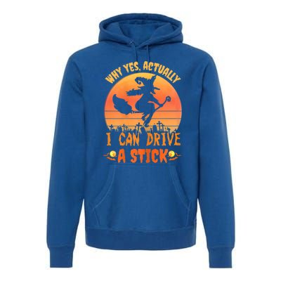 Womens Why Yes Actually I Can Drive A Stick Halloween Witch Spooky Premium Hoodie