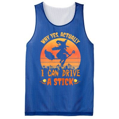 Womens Why Yes Actually I Can Drive A Stick Halloween Witch Spooky Mesh Reversible Basketball Jersey Tank