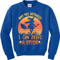 Womens Why Yes Actually I Can Drive A Stick Halloween Witch Spooky Kids Sweatshirt