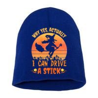 Womens Why Yes Actually I Can Drive A Stick Halloween Witch Spooky Short Acrylic Beanie