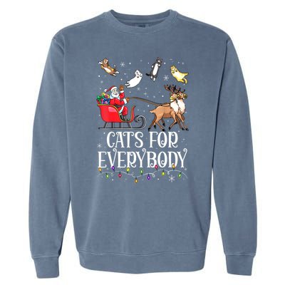 Women Xmas Cats For Everybody Christmas Lights Cat Funny Santa Gift Garment-Dyed Sweatshirt