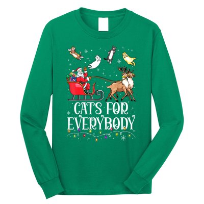 Women Xmas Cats For Everybody Christmas Lights Cat Funny Santa Gift Long Sleeve Shirt