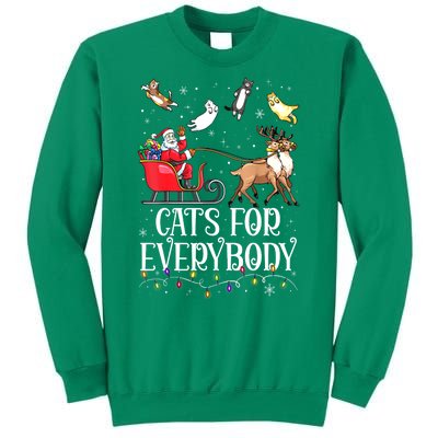 Women Xmas Cats For Everybody Christmas Lights Cat Funny Santa Gift Sweatshirt