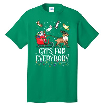 Women Xmas Cats For Everybody Christmas Lights Cat Funny Santa Gift Tall T-Shirt