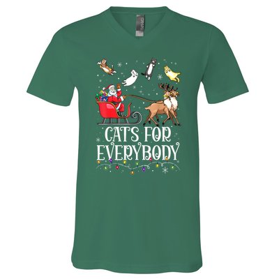 Women Xmas Cats For Everybody Christmas Lights Cat Funny Santa Gift V-Neck T-Shirt