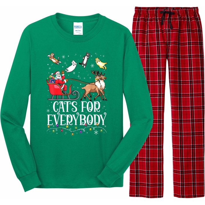 Women Xmas Cats For Everybody Christmas Lights Cat Funny Santa Gift Long Sleeve Pajama Set