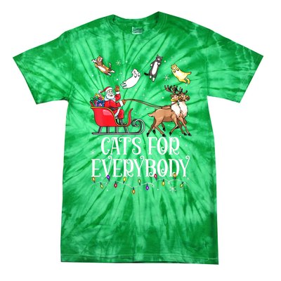 Women Xmas Cats For Everybody Christmas Lights Cat Funny Santa Gift Tie-Dye T-Shirt