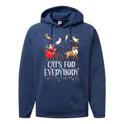 Women Xmas Cats For Everybody Christmas Lights Cat Funny Santa Gift Performance Fleece Hoodie