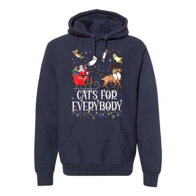 Women Xmas Cats For Everybody Christmas Lights Cat Funny Santa Gift Premium Hoodie