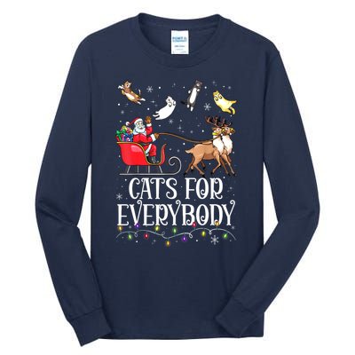 Women Xmas Cats For Everybody Christmas Lights Cat Funny Santa Gift Tall Long Sleeve T-Shirt