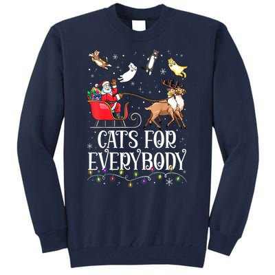 Women Xmas Cats For Everybody Christmas Lights Cat Funny Santa Gift Tall Sweatshirt