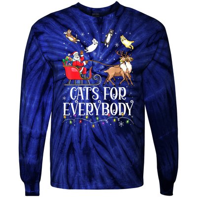 Women Xmas Cats For Everybody Christmas Lights Cat Funny Santa Gift Tie-Dye Long Sleeve Shirt