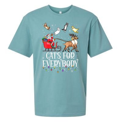 Women Xmas Cats For Everybody Christmas Lights Cat Funny Santa Gift Sueded Cloud Jersey T-Shirt