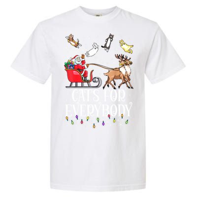 Women Xmas Cats For Everybody Christmas Lights Cat Funny Santa Gift Garment-Dyed Heavyweight T-Shirt