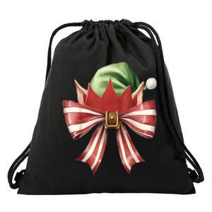 Women Xmas Cute Elf Coquette Bow Christmas Vibes Girly Gift Drawstring Bag