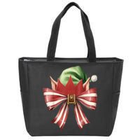 Women Xmas Cute Elf Coquette Bow Christmas Vibes Girly Gift Zip Tote Bag