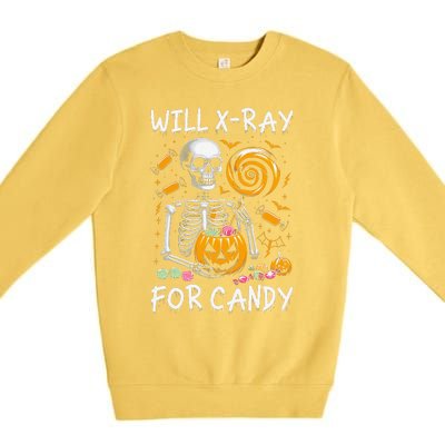 Will Xray For Candy Cute Halloween Skeleton Candy Radiology Gift Premium Crewneck Sweatshirt