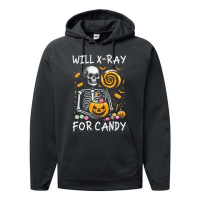 Will Xray For Candy Cute Halloween Skeleton Candy Radiology Gift Performance Fleece Hoodie