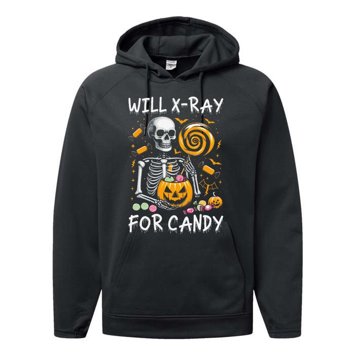 Will Xray For Candy Cute Halloween Skeleton Candy Radiology Gift Performance Fleece Hoodie